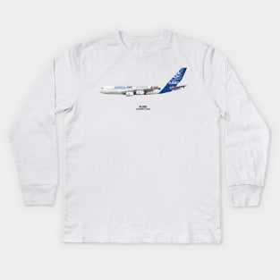 Illustration of Airbus A380 "Love at First Flight" Kids Long Sleeve T-Shirt